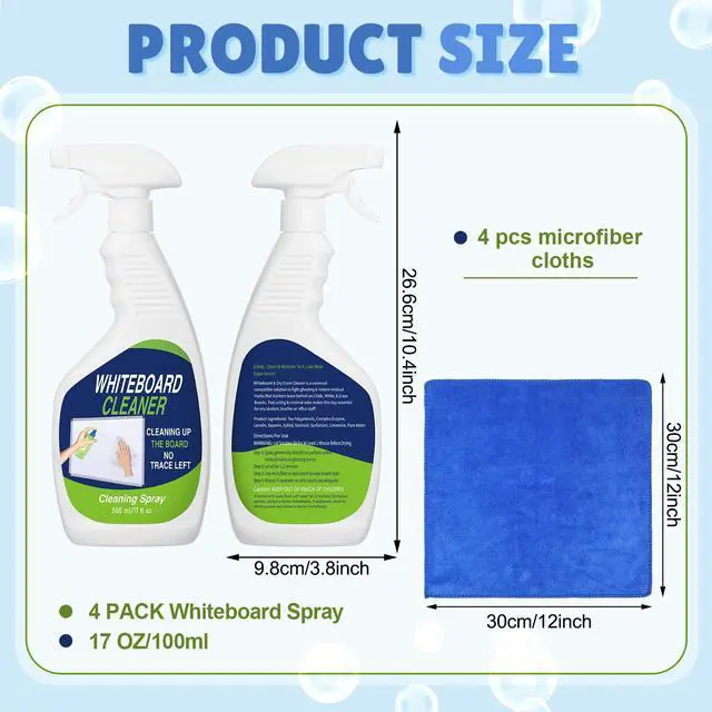 Alt view image 2 of 7 - 8 Pcs Whiteboard Cleaner Set 4 17 fl oz Dry Erase Board Liquid Cleaner with 4 Cloths White Board Cleaning Spray for Classroom Chalkboard Home Office