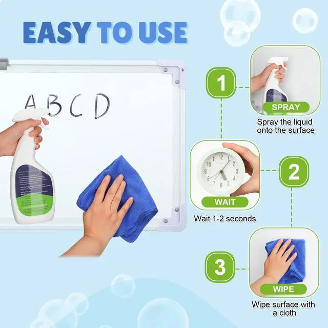 Alt view image 3 of 7 - 8 Pcs Whiteboard Cleaner Set 4 17 fl oz Dry Erase Board Liquid Cleaner with 4 Cloths White Board Cleaning Spray for Classroom Chalkboard Home Office