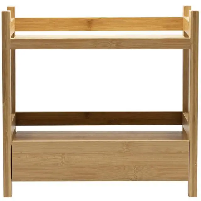 Alt view image 7 of 7 - 2-Tier Bamboo Countertop Shelf with Hidden Drawer for Vanity, Matcha Shelf, Bathroom Storage Cabinet, Under Sink Organizer, Bathroom Storage, Matcha Station Shelf (13Lx6.5Wx12.6H)