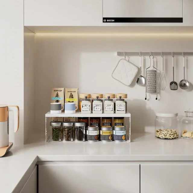 Alt view image 2 of 7 - Stackable Expandable Metal Shelf Organizer - Adjustable Wire Storage Rack with Holes for Kitchen, Bathroom, Cabinet, Office - Space Saving, Durable & Sturdy Design1PACK/Medium/White