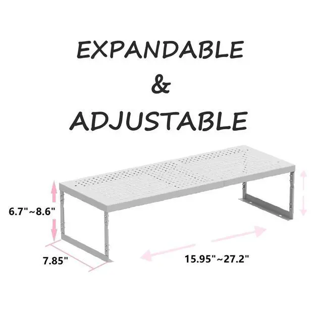 Alt view image 3 of 7 - Stackable Expandable Metal Shelf Organizer - Adjustable Wire Storage Rack with Holes for Kitchen, Bathroom, Cabinet, Office - Space Saving, Durable & Sturdy Design1PACK/Medium/White