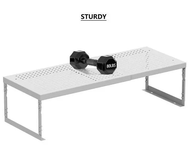 Alt view image 4 of 7 - Stackable Expandable Metal Shelf Organizer - Adjustable Wire Storage Rack with Holes for Kitchen, Bathroom, Cabinet, Office - Space Saving, Durable & Sturdy Design1PACK/Medium/White