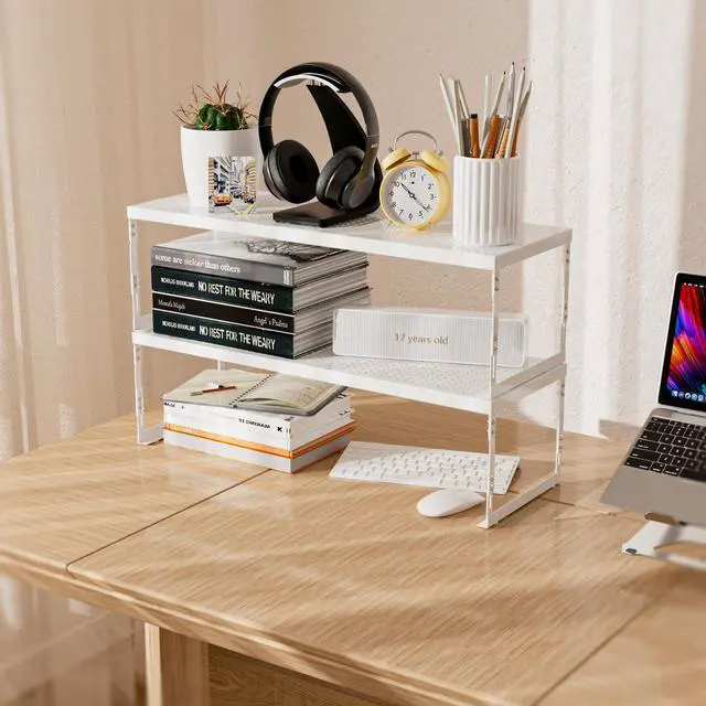Alt view image 6 of 7 - Stackable Expandable Metal Shelf Organizer - Adjustable Wire Storage Rack with Holes for Kitchen, Bathroom, Cabinet, Office - Space Saving, Durable & Sturdy Design1PACK/Medium/White