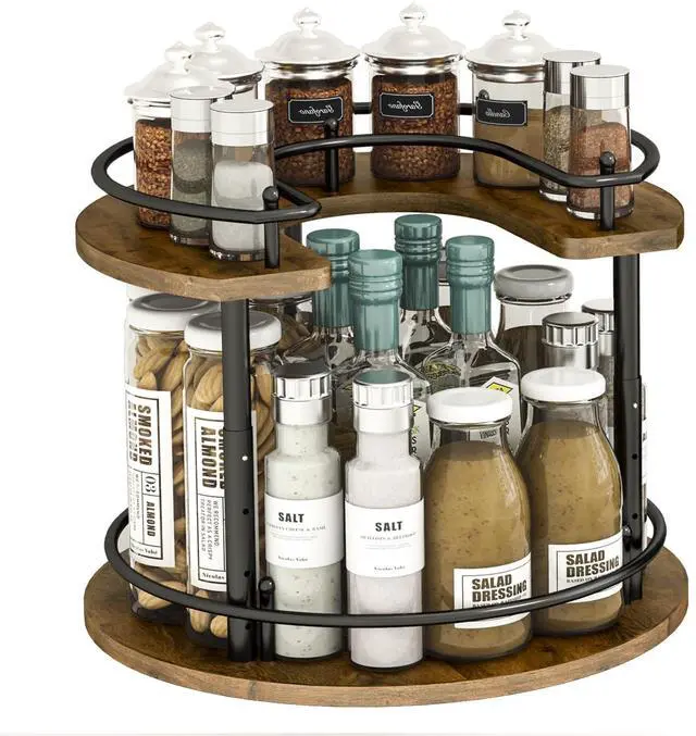 Main image of 2 Tier Lazy Susan Organizer,2-Tier Spinning Spice Rack with Stable Carousel Base & 4 Height Settings for Cupboard Kitchen Countertop Dining Table Cupboard (Round)