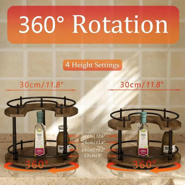Alt view image 3 of 7 - 2 Tier Lazy Susan Organizer,2-Tier Spinning Spice Rack with Stable Carousel Base & 4 Height Settings for Cupboard Kitchen Countertop Dining Table Cupboard (Round)