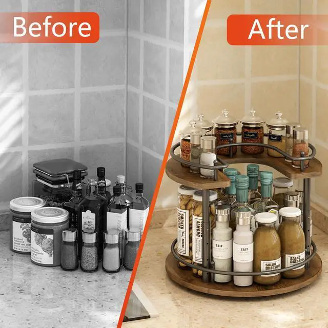 Alt view image 6 of 7 - 2 Tier Lazy Susan Organizer,2-Tier Spinning Spice Rack with Stable Carousel Base & 4 Height Settings for Cupboard Kitchen Countertop Dining Table Cupboard (Round)