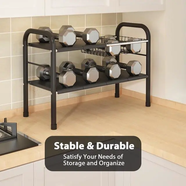Alt view image 4 of 7 - Expandable Under Sink Organizer, 2 Tier Under Sink Shelf with 2 Removable Baskets and 6 Removable Panels for Cabinet Sink Cloakroom Wardrobe Closet Storage(Black, 17.71-32Length