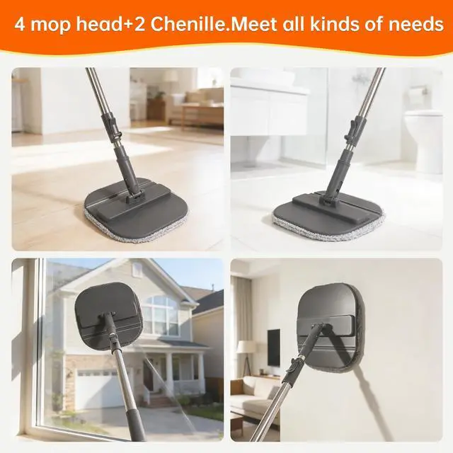 Alt view image 4 of 7 - Collapsible Mop and Bucket Set, Spin Mop with Separate Dirty and Clean Water, 6 Replaceable Mopping Pads with Foldable Handle, Deep Cleaning Mops and Buckets for Household Use Floor Cleaning