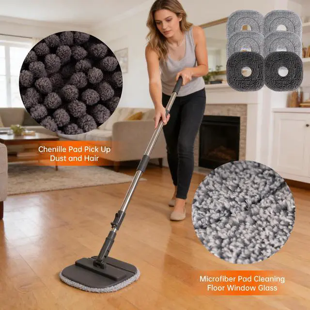 Alt view image 6 of 7 - Collapsible Mop and Bucket Set, Spin Mop with Separate Dirty and Clean Water, 6 Replaceable Mopping Pads with Foldable Handle, Deep Cleaning Mops and Buckets for Household Use Floor Cleaning