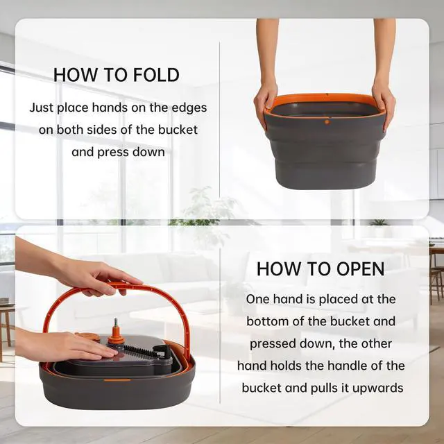 Alt view image 7 of 7 - Collapsible Mop and Bucket Set, Spin Mop with Separate Dirty and Clean Water, 6 Replaceable Mopping Pads with Foldable Handle, Deep Cleaning Mops and Buckets for Household Use Floor Cleaning