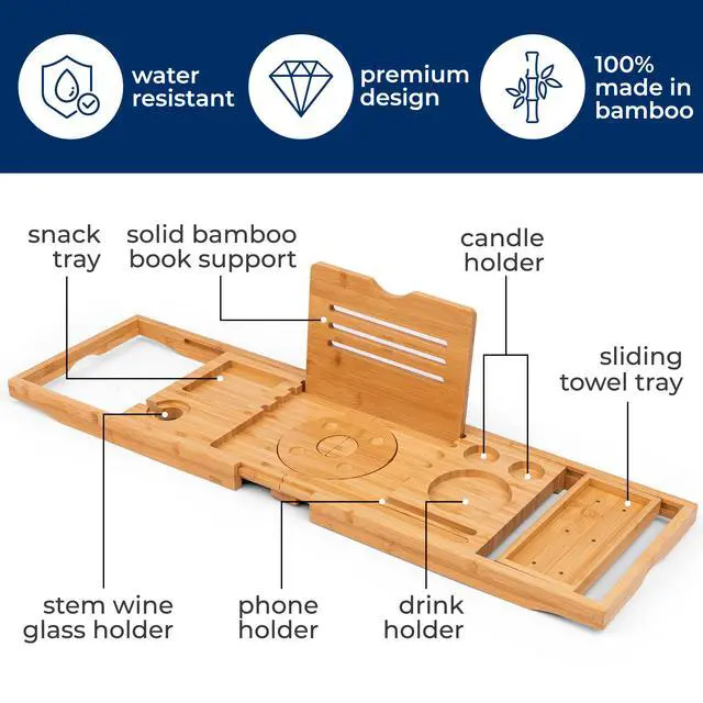Alt view image 5 of 7 - Premium Bathtub Tray Caddy, Expandable Bath Tray, Unique House Warming Gifts, Gift for Mom, Women, New Home, Wedding, Anniversary, Bridal Shower, Universal Fit for All Tub