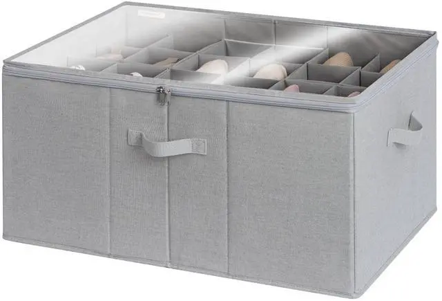 Main image of Shoe Organizer for Closet, Fits up to 24 Pairs, Shoe Cubby Storage Containers with Adjustable Dividers and Clear Cover, Grey