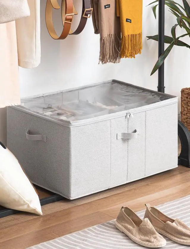 Alt view image 5 of 7 - Shoe Organizer for Closet, Fits up to 24 Pairs, Shoe Cubby Storage Containers with Adjustable Dividers and Clear Cover, Grey
