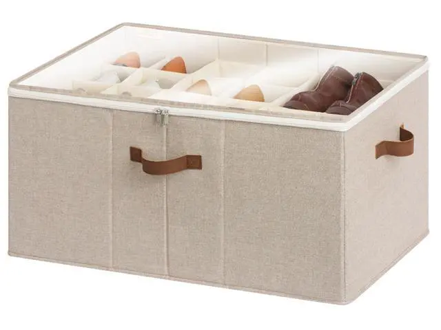 Main image of Shoe Organizer for Closet, Fits up to 24 Pairs, Shoe Cubby Storage Containers with Adjustable Dividers and Clear Cover, Taupe