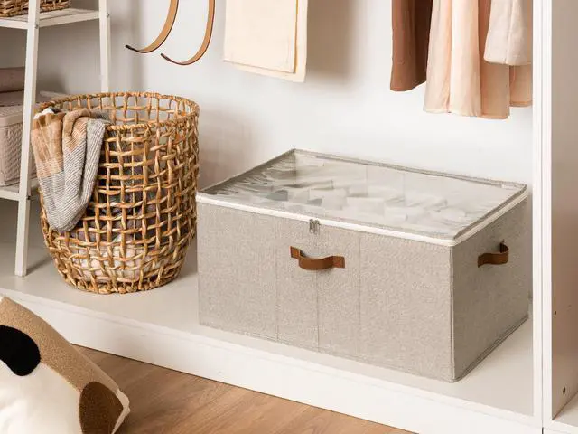Alt view image 2 of 7 - Shoe Organizer for Closet, Fits up to 24 Pairs, Shoe Cubby Storage Containers with Adjustable Dividers and Clear Cover, Taupe
