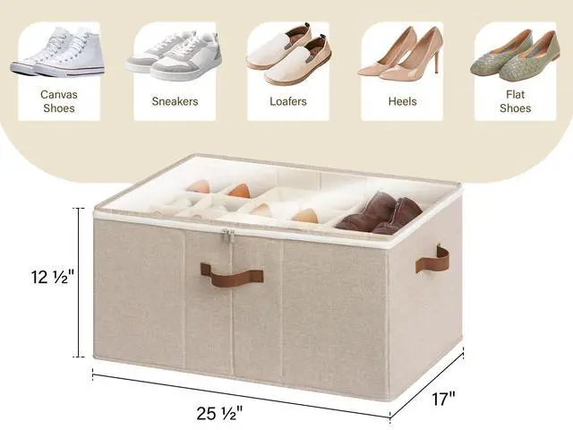 Alt view image 3 of 7 - Shoe Organizer for Closet, Fits up to 24 Pairs, Shoe Cubby Storage Containers with Adjustable Dividers and Clear Cover, Taupe