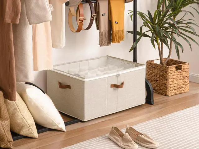 Alt view image 5 of 7 - Shoe Organizer for Closet, Fits up to 24 Pairs, Shoe Cubby Storage Containers with Adjustable Dividers and Clear Cover, Taupe