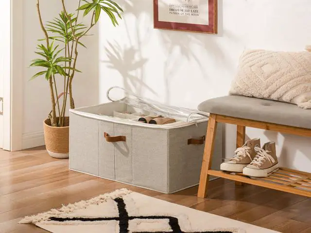 Alt view image 7 of 7 - Shoe Organizer for Closet, Fits up to 24 Pairs, Shoe Cubby Storage Containers with Adjustable Dividers and Clear Cover, Taupe