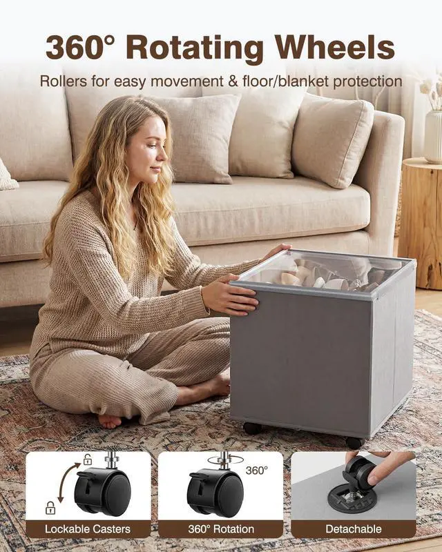 Alt view image 3 of 7 - Shoe Organizer for Closet, Shoe Storage Organizer with Wheels, Foldable Shoe Storage Box with Adjustable Dividers and Clear Cover, Reinforced Handles, Fits up to 16 Pairs, Gray