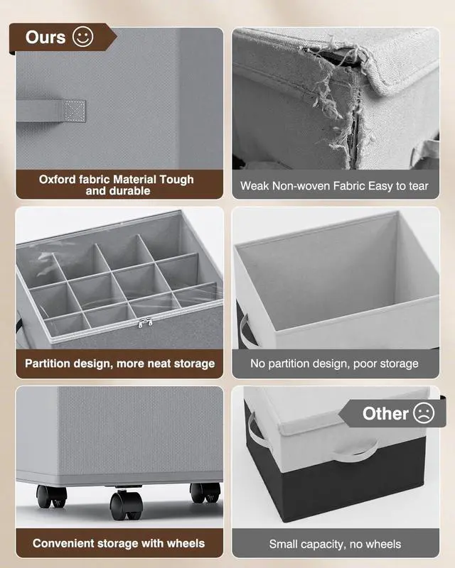Alt view image 6 of 7 - Shoe Organizer for Closet, Shoe Storage Organizer with Wheels, Foldable Shoe Storage Box with Adjustable Dividers and Clear Cover, Reinforced Handles, Fits up to 16 Pairs, Gray