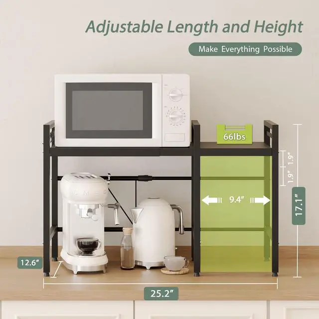 Alt view image 2 of 7 - 2 Tier Expandable Microwave Stand countertop,Microwave Oven Rack