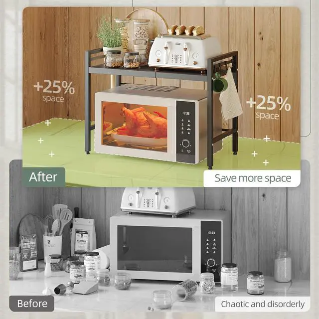 Alt view image 4 of 7 - 2 Tier Expandable Microwave Stand countertop,Microwave Oven Rack