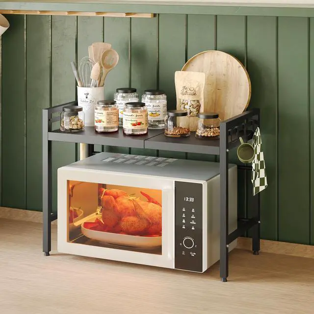 Alt view image 5 of 7 - 2 Tier Expandable Microwave Stand countertop,Microwave Oven Rack
