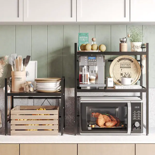 Alt view image 6 of 7 - 2 Tier Expandable Microwave Stand countertop,Microwave Oven Rack