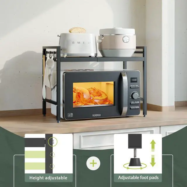 Alt view image 3 of 7 - 2 Tier Expandable Microwave Stand countertop,Microwave Oven Rack