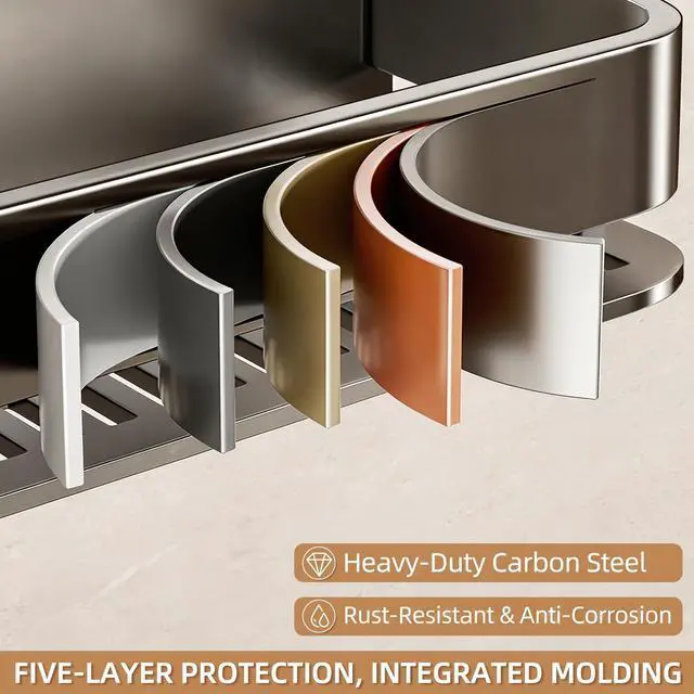 Alt view image 3 of 7 - Suction Cup Shower Caddy, No Drilling Rectangular Shelf for Inside Shower, Heavy Duty Carbon Steel Bathroom Organizer Storage Rack with Towel Bar & Hooks, Rust-Resistant (Grey,2-Pack)