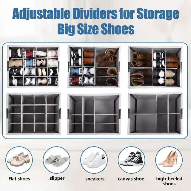 Alt view image 6 of 7 - Shoe Organizer for Closet, Foldable Metal Frame Shoe Storage with Lockable Wheels, Adjustable Dividers & Clear Dust Cover, Holds 16-32 Pairs for Closet and Entryway