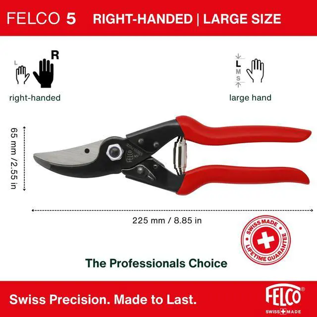 Alt view image 2 of 6 - F5 Pruning Shears 8.9" All Steel Large Swiss-Made Garden Clippers| Hand Pruners for Garden & Landscape | Garden Tool Cutter with Precision Bypass Blade, Forged Aluminum Body, Replaceable Parts