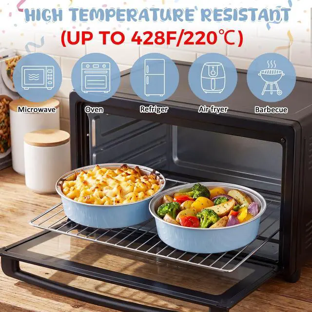 Alt view image 3 of 7 - 120 Pcs 8 oz Disposable Creme Brulee Ramekins with Lids, 4 Inch Mini Pie Tins Aluminum Foil Pie Tart Cake Baking Pans Individual Round Containers Oven Safe(Sky Blue)