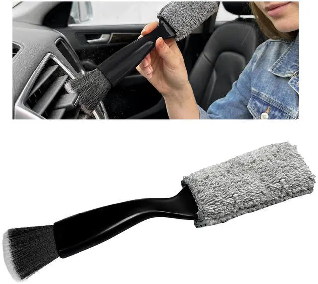 Main image of Double Head Brush for Car Clean, 2 in 1 Soft Bristles Auto Interior Duster Portable Detailing Brushes, Double-Ended Vehicle Interior Crevice Brush for Air Vents & Dashboard Screen (Black)