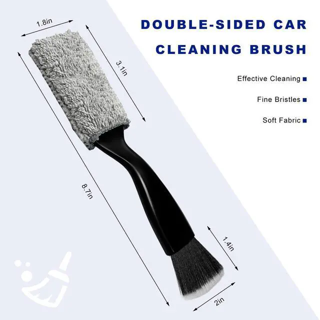 Alt view image 2 of 6 - Double Head Brush for Car Clean, 2 in 1 Soft Bristles Auto Interior Duster Portable Detailing Brushes, Double-Ended Vehicle Interior Crevice Brush for Air Vents & Dashboard Screen (Black)