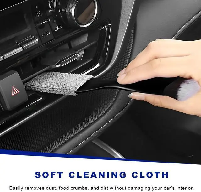 Alt view image 4 of 6 - Double Head Brush for Car Clean, 2 in 1 Soft Bristles Auto Interior Duster Portable Detailing Brushes, Double-Ended Vehicle Interior Crevice Brush for Air Vents & Dashboard Screen (Black)
