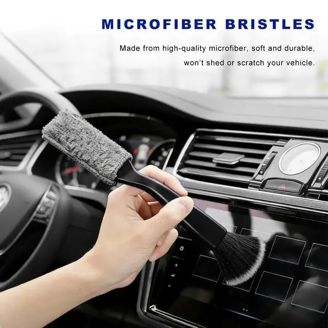 Alt view image 3 of 6 - Double Head Brush for Car Clean, 2 in 1 Soft Bristles Auto Interior Duster Portable Detailing Brushes, Double-Ended Vehicle Interior Crevice Brush for Air Vents & Dashboard Screen (Black)