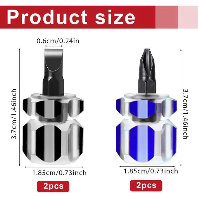 Alt view image 2 of 7 - 4Pcs Stubby Screwdriver, Mini Short Screwdriver with Flat Head and Phillips Head Tiny Stubby Tools Sewing Notions for Sewing Machines, Black & Blue