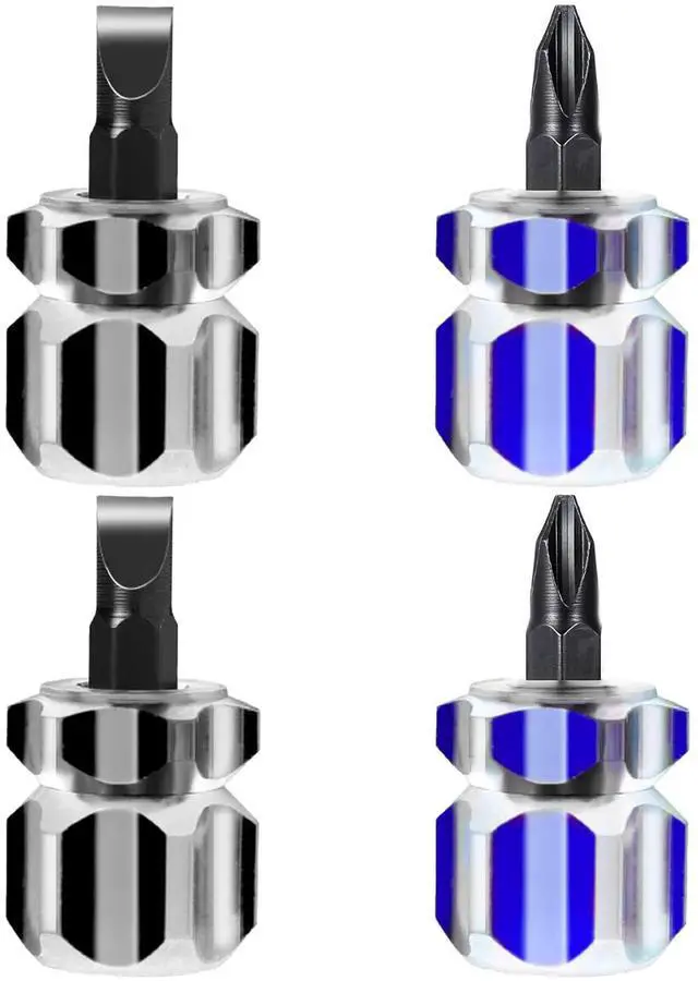 Main image of 4Pcs Stubby Screwdriver, Mini Short Screwdriver with Flat Head and Phillips Head Tiny Stubby Tools Sewing Notions for Sewing Machines, Black & Blue
