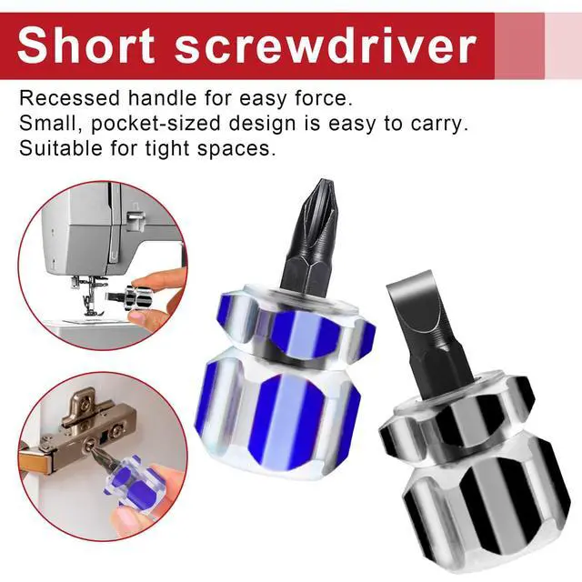 Alt view image 5 of 7 - 4Pcs Stubby Screwdriver, Mini Short Screwdriver with Flat Head and Phillips Head Tiny Stubby Tools Sewing Notions for Sewing Machines, Black & Blue