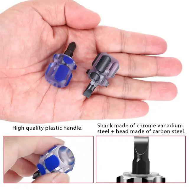 Alt view image 6 of 7 - 4Pcs Stubby Screwdriver, Mini Short Screwdriver with Flat Head and Phillips Head Tiny Stubby Tools Sewing Notions for Sewing Machines, Black & Blue