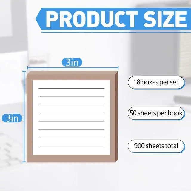 Alt view image 2 of 7 - 18 Pack Lined Sticky Notes, 3x3 in Sticky Notes with Lines, 6 Different Colour Super Sticking Memo Pads for Office, School, Home Desks and More