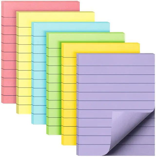 Main image of Lined Sticky Notes, 3" x 4", 6 Pads, 60 Sheets/Pad, Pastel Color