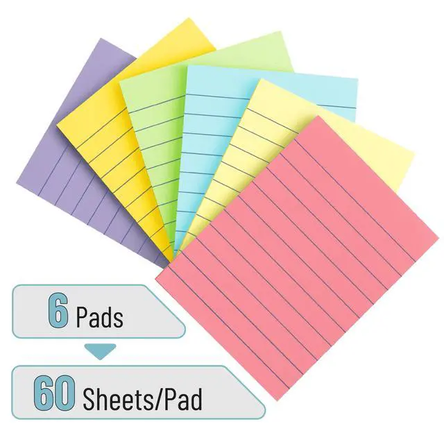 Alt view image 2 of 7 - Lined Sticky Notes, 3" x 4", 6 Pads, 60 Sheets/Pad, Pastel Color