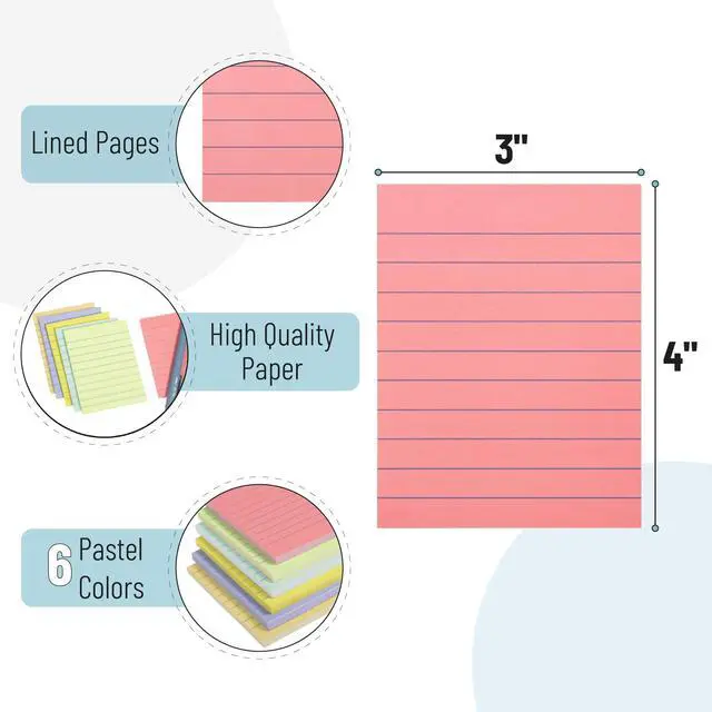 Alt view image 3 of 7 - Lined Sticky Notes, 3" x 4", 6 Pads, 60 Sheets/Pad, Pastel Color