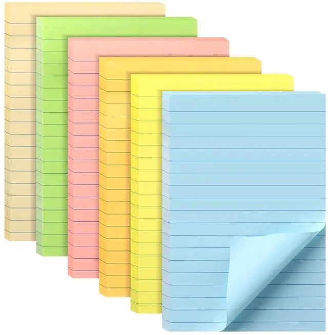 Main image of Lined Sticky Notes, 4" x 6", 6 Pads, 45 Sheets/Pad