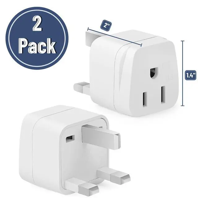 Alt view image 2 of 7 - Bates- US to UK Plug Adapter, 2 Pack, White Type G Adapter for Travel, UK Power Adapter, UK Adapter Plug, Ireland Plug Adapter for London Plug, UK Adapters for Travel, England Travel Plug Adapter