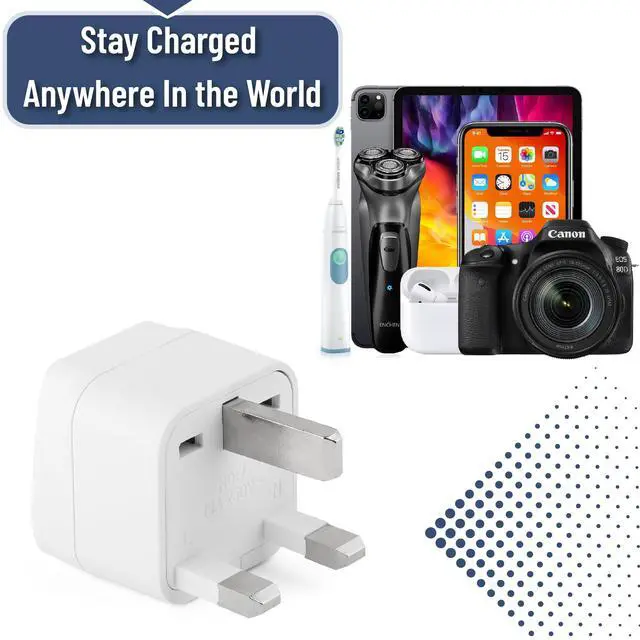 Alt view image 6 of 7 - Bates- US to UK Plug Adapter, 2 Pack, White Type G Adapter for Travel, UK Power Adapter, UK Adapter Plug, Ireland Plug Adapter for London Plug, UK Adapters for Travel, England Travel Plug Adapter