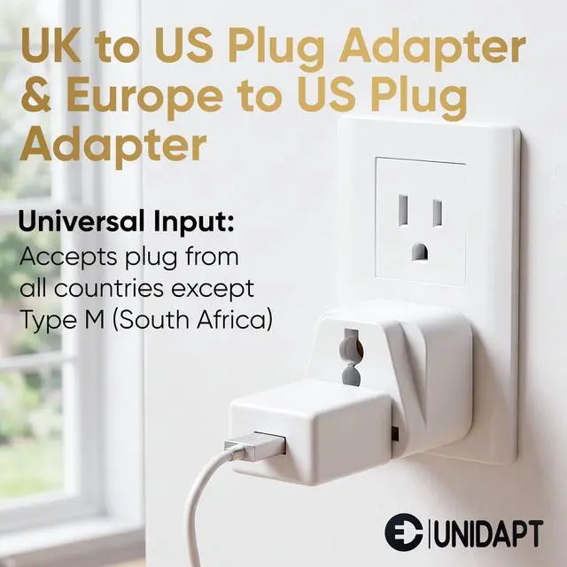 Alt view image 2 of 6 - India to US Plug Adapter 2 Pack, UK to US Travel Plug Converter