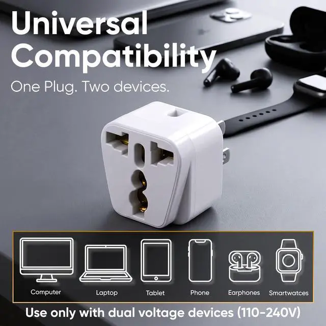 Alt view image 3 of 6 - India to US Plug Adapter 2 Pack, UK to US Travel Plug Converter
